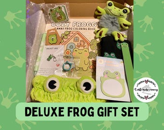 Frog Lover Gift Box | Kawaii Frog Colouring Book & Stationery Set | Cute Frog Gifts for Kids Teens Adults | Frog Accessories Gift for Her