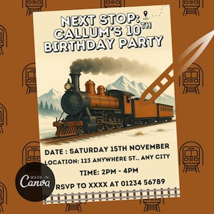 Editable Train Birthday Invitation - Train Theme Party Invite - All Aboard Express - Printable Boys Birthday Template - Kids Train Party