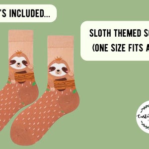 Sloth Lover Gift Set - Cute Sloth Socks, Keychain, Necklace & Stickers - Fun Animal Letterbox Gift for Her - Sloth Jewellery image 3