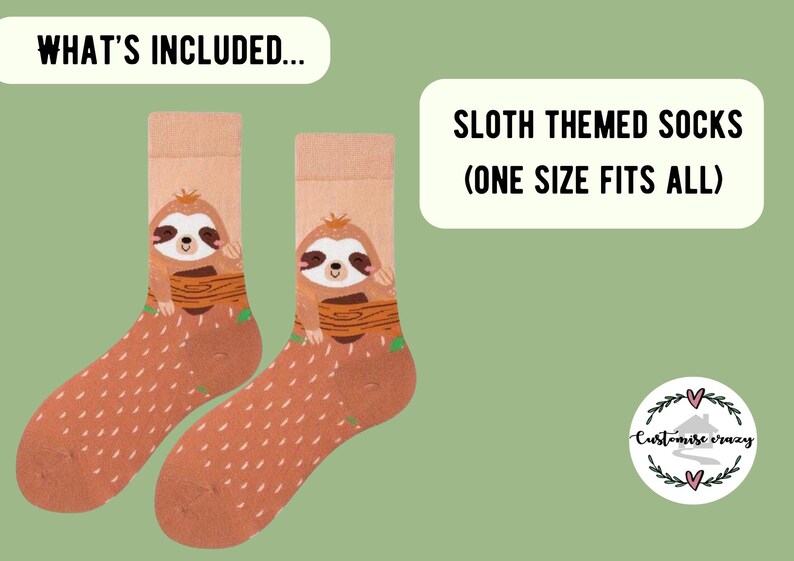 Sloth Lover Gift Set - Cute Sloth Socks, Keychain, Necklace & Stickers - Fun Animal Letterbox Gift for Her - Sloth Jewellery image 3