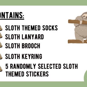Sloth Lover Gift Set - Cute Sloth Socks, Keychain, Necklace & Stickers - Fun Animal Letterbox Gift for Her - Sloth Jewellery image 8