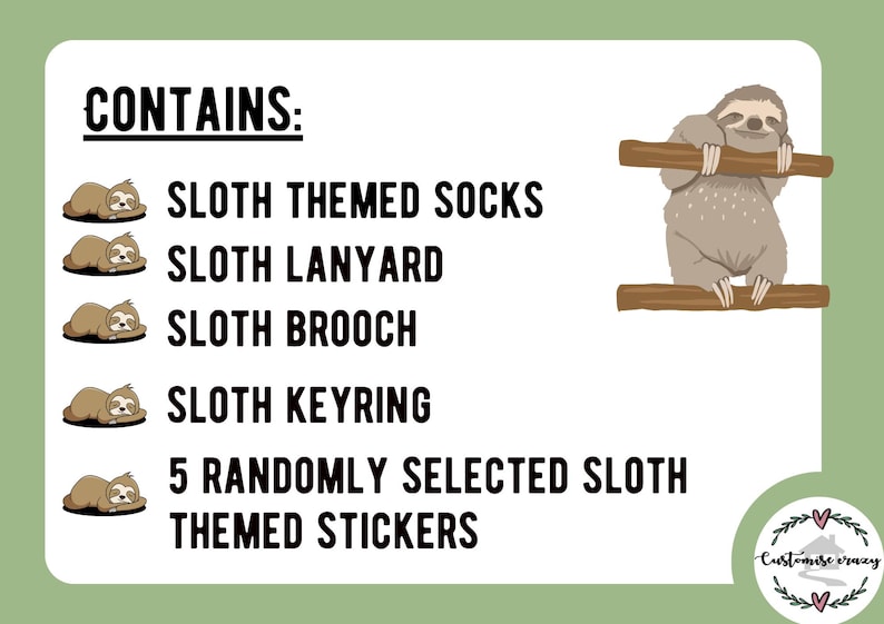 Sloth Lover Gift Set - Cute Sloth Socks, Keychain, Necklace & Stickers - Fun Animal Letterbox Gift for Her - Sloth Jewellery image 8