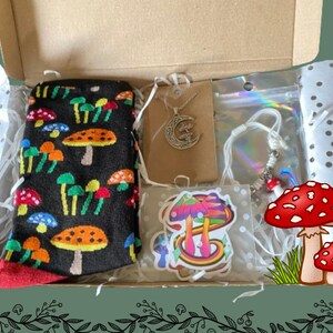 Mushroom Lover Gift For Him - Fungi Gift Ideas - Crew Socks, Charm Bracelet, Mushroom Necklace - Boyfriend Letterbox Gift Set image 2