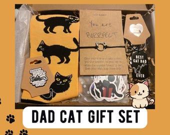 Caja de regalo para papá gato, buzón / El mejor papá gato de la historia, calcetines, llavero, pin, insignia, pulsera, pegatinas / Regalo de cumpleaños para el Día del Padre para él, amante de los gatos