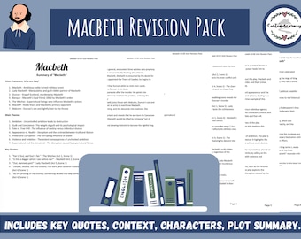 Macbeth English Literature GCSE Characters, Themes & Context Revision Guide | Study Notes Planner | Quotes + Short Revision Notes