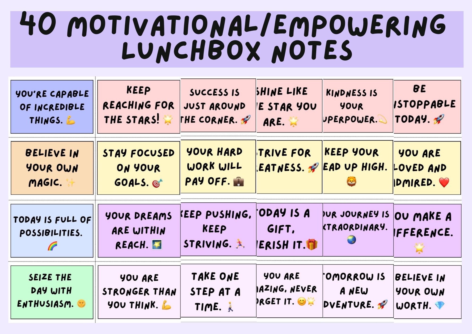 Lunchbox Notes Printable - 40 Motivational & Inspirational Messages ...