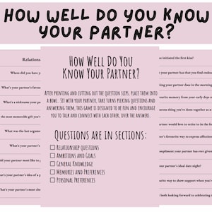 90+ hoe goed ken je je partner vragen/digitale kaarten, afdrukbare relatiequiz, date night idee voor koppels, cadeau voor hem of haar