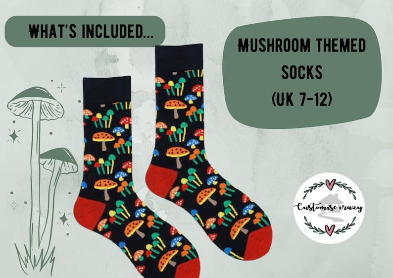 Mushroom Lover Gift For Him - Fungi Gift Ideas - Crew Socks, Charm Bracelet, Mushroom Necklace - Boyfriend Letterbox Gift Set image 3