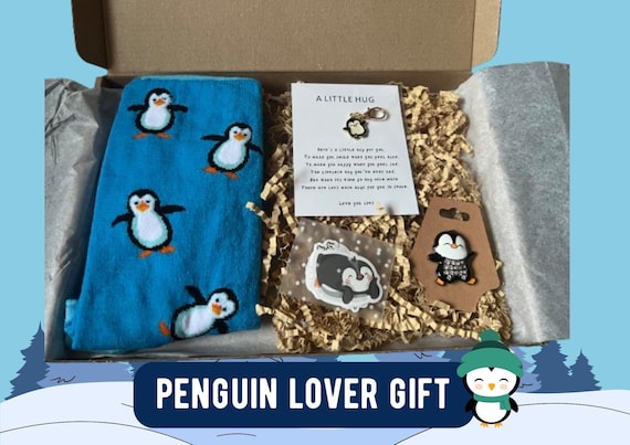 Penguin Lover Letterbox Gift Set, Penguin Socks, Brooch, Keychain & Stickers, Cute Penguin Christmas Stocking Filler