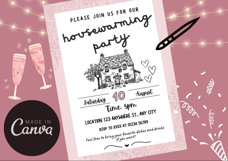 Editable Housewarming Invitation Template | New Home Party Invite ...