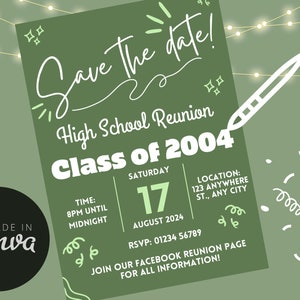 Editable Class Reunion Invitation Template – A4 Canva Customizable PDF for High School & College