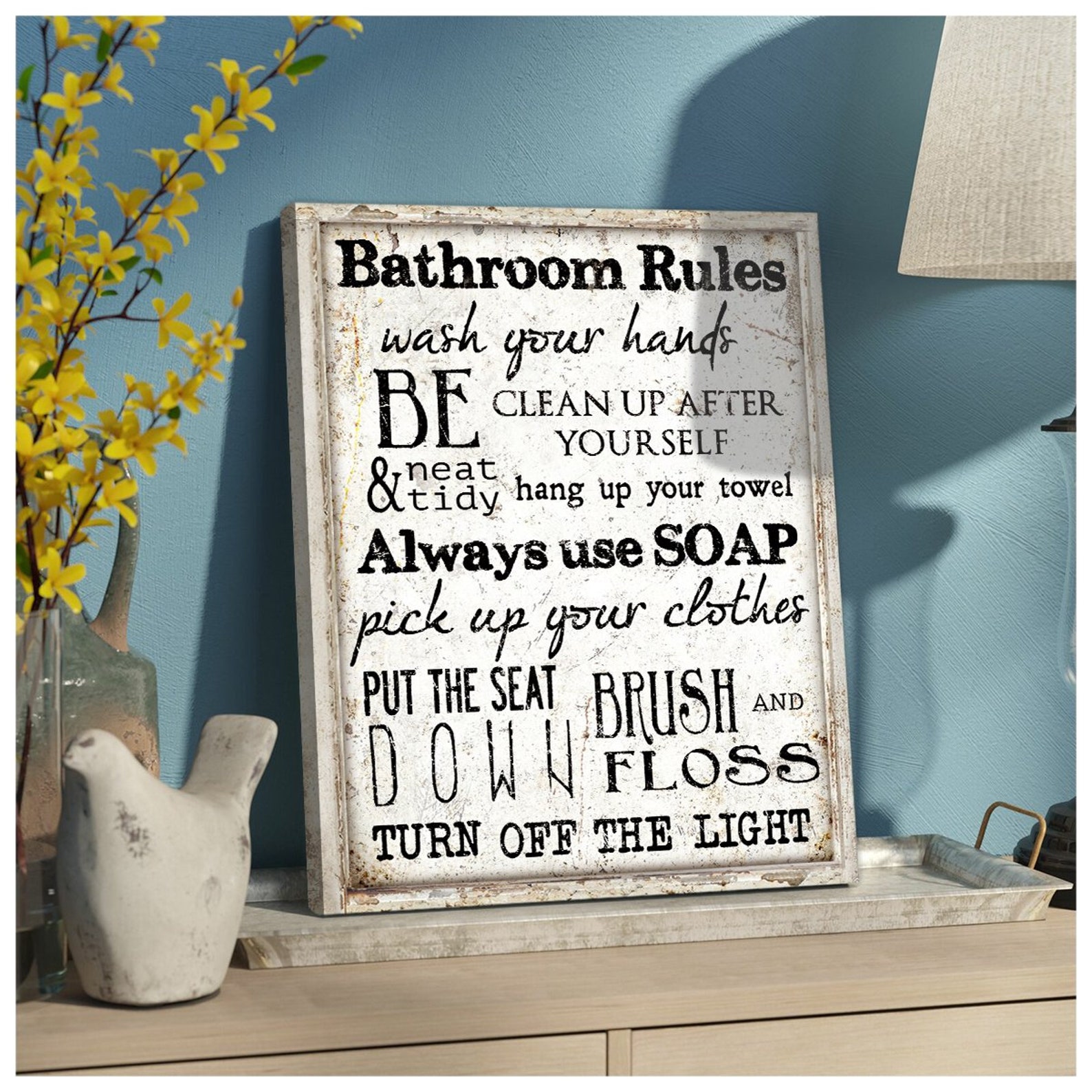 Canvas painting bathroom rules canvas wall art decor for Etsy