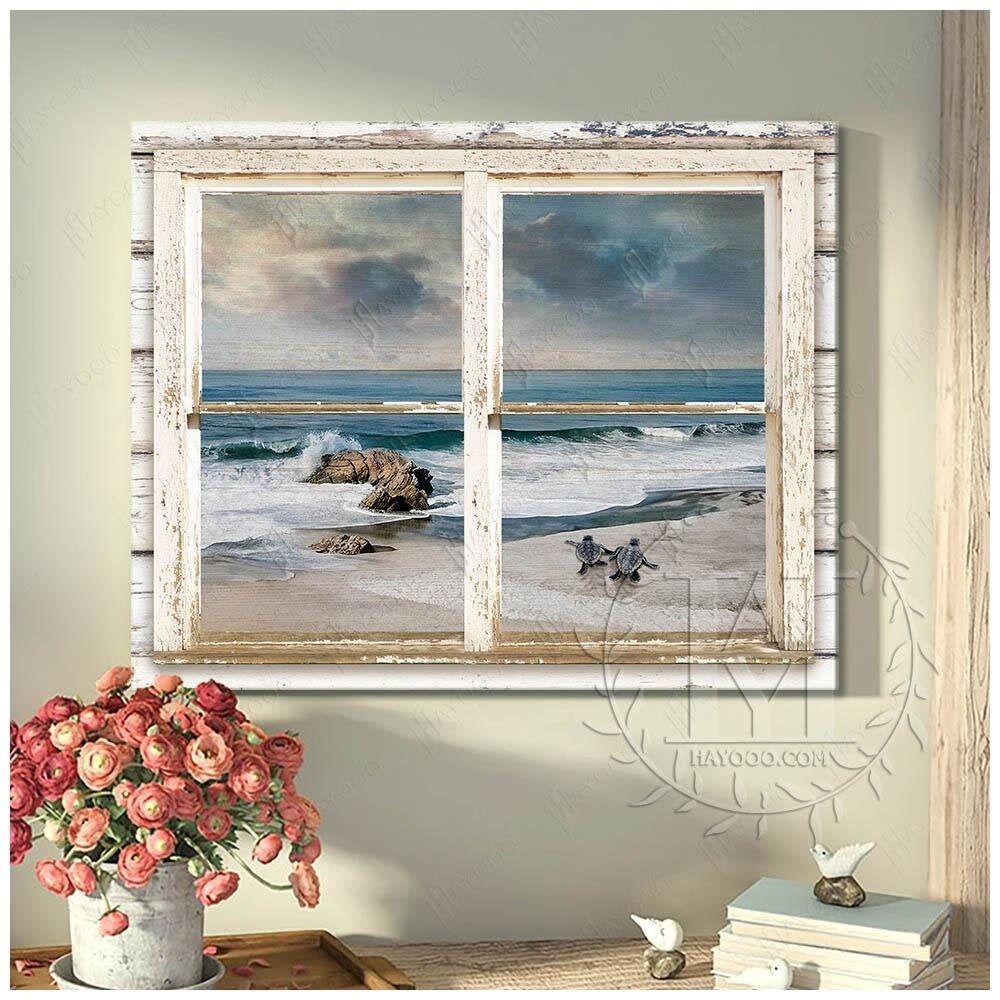 Beautiful Beach Canvas Painting Wall Art Decor Through Window Etsy
