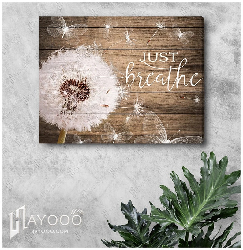 Dandelion and Butterfly painting canvas Just Breathe wall art Etsy