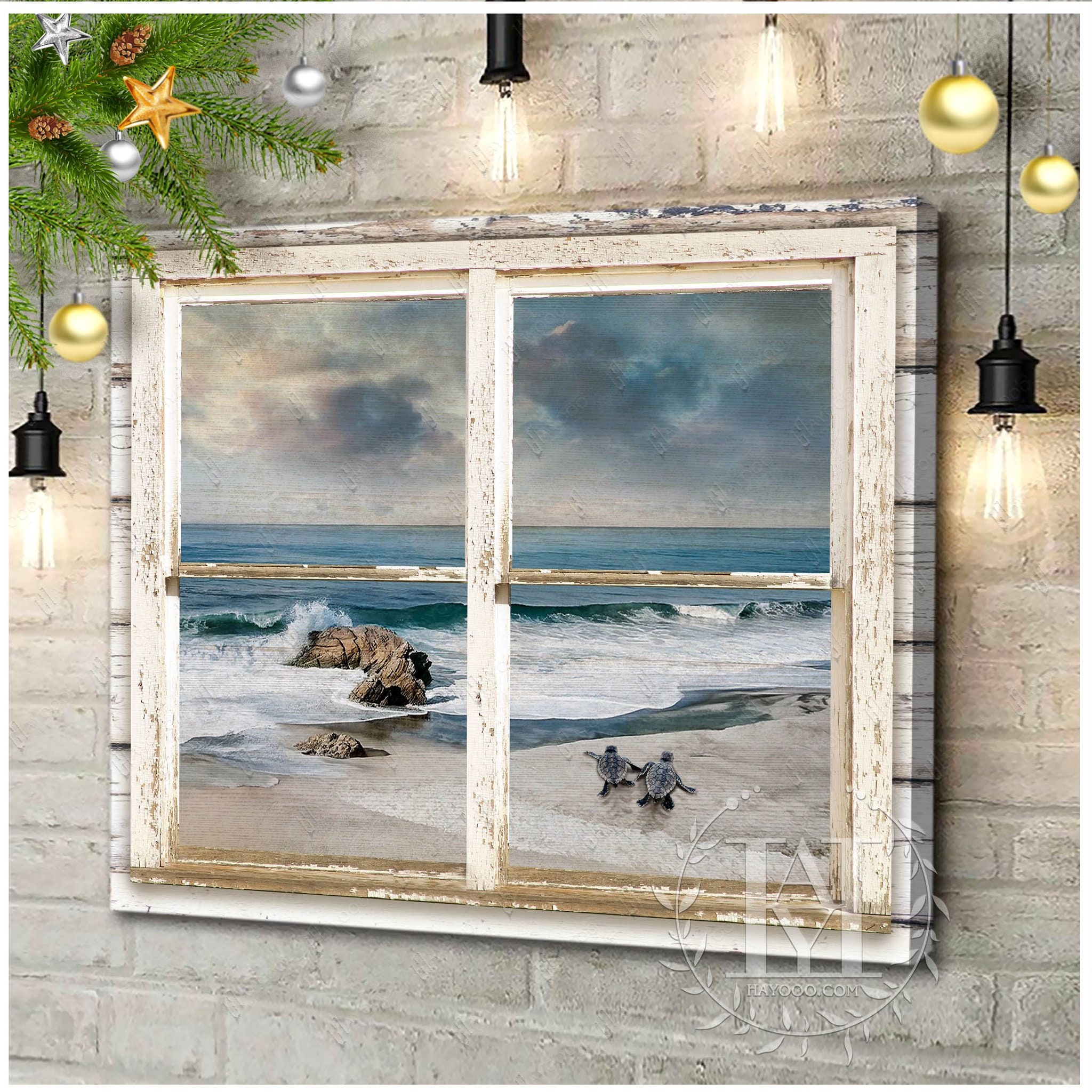 Beautiful Beach Canvas Painting Wall Art Decor Through Window | Etsy