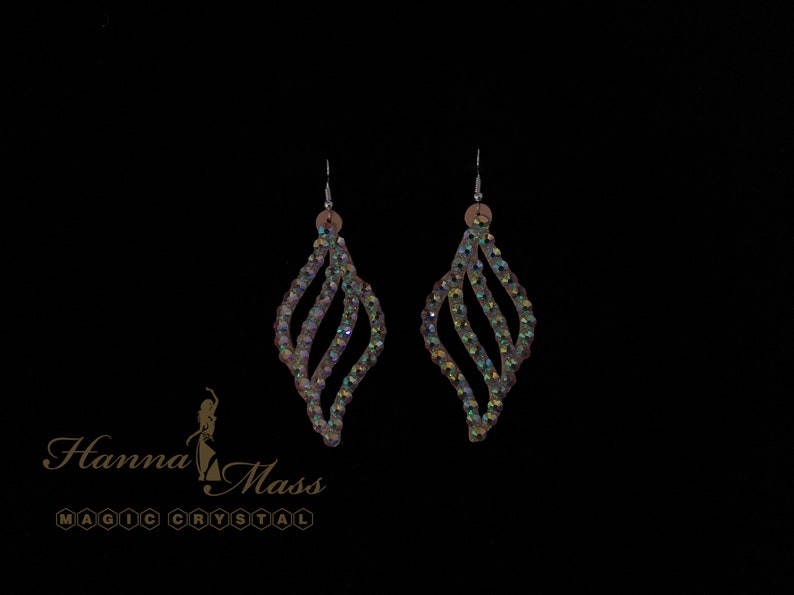 Belly Dance Rhinestone Drop Earrings Ballroom Dance Magic Crystal Earrings Oriental Festival cutout lace earrings Dance Competition Earrings