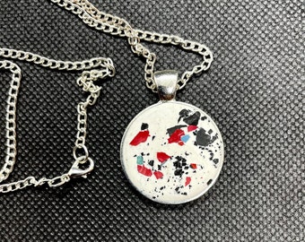 Sterling Silver Red and White Terrazzo Pendant Modern Necklace Geometric Jewellery Gifts for Her UK