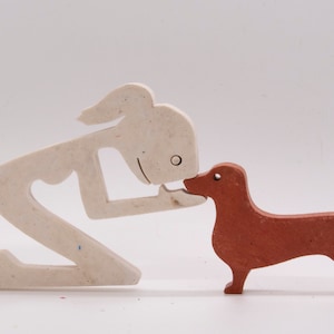 Woman  and  Sausage dog/Dachshund ornament  personalised dog colours, jesmonite, home decor,dog lover, gift ,fun, quirky