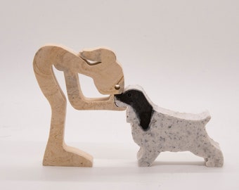 Woman and cocker spaniel , ornament  personalised dog colours, jesmonite, home decor,dog lover, gift ,fun, quirky, pet
