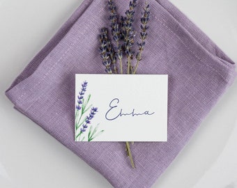 Place cards for wedding, baptism or celebration in summer with lavender | personalized name cards | Paper name tag with watercolor