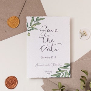 Save the Date Olive | personalisierbare Save the Date Karte für mediterrane Hochzeit | nachhaltige Save the Date