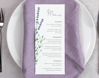 Menu card and drinks menu for wedding, baptism or celebration in summer with lavender | Menu with Watercolor | Available as a set with a drinks menu