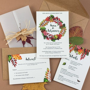 Invitation for fall wedding personalized invitation card with envelope Wedding invitation with watercolor for autumn wedding image 1