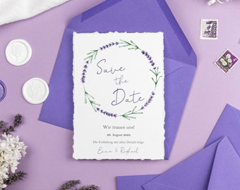 Save the Date Cards for Wedding with Lavender | customizable | Save the date postcard with envelope in watercolor for summer wedding