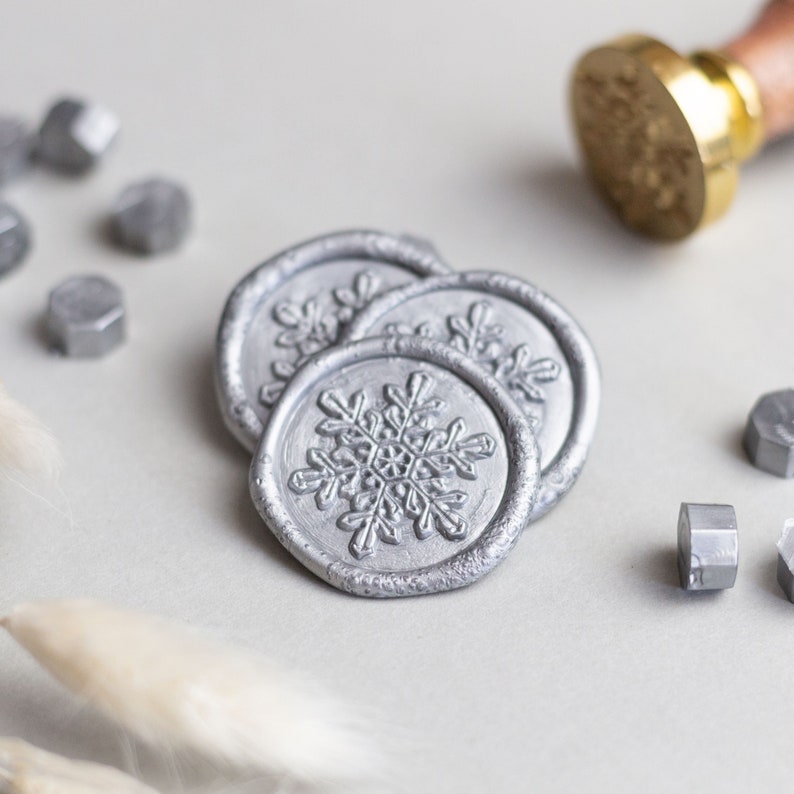 Wax seal snowflake Self-adhesive wax seals for weddings and Christmas finished wax seals silver white and other colors image 1