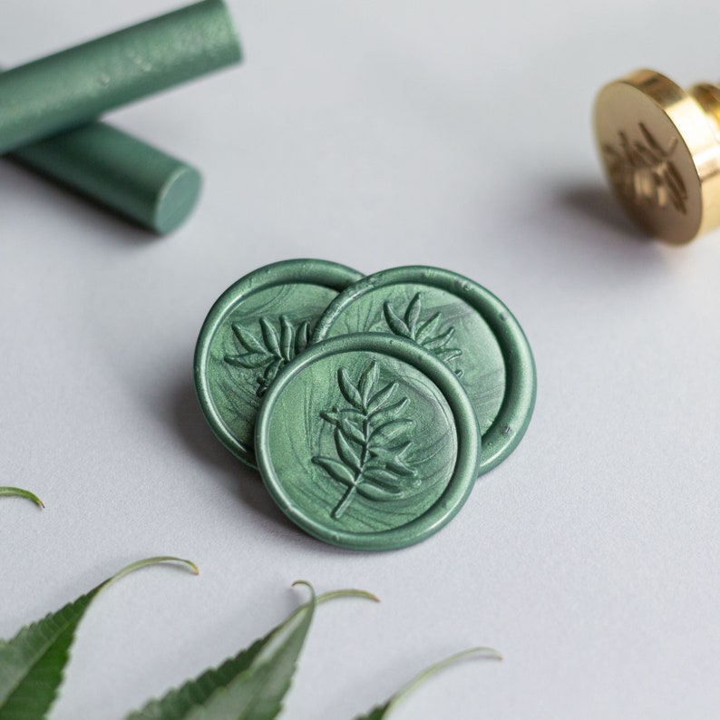 Wax seal leaf palm leaf Self-adhesive wax seals for wedding finished wax seals gold green white and other colors image 1