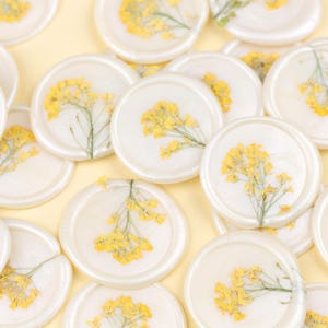 Wachssiegel mit Steinkraut-Blüten für eure Hochzeit - selbstklebende Wachssiegel als Set -  Wachssiegel mit Trockenblume zum Aufkleben