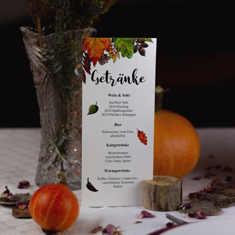 Menu card and drinks menu for wedding baptism or celebration image 8