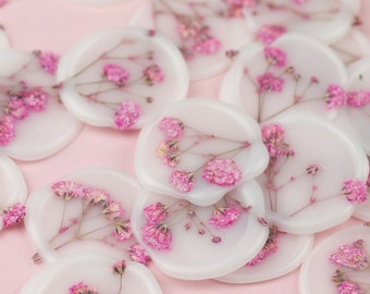 Wax seal with pink gypsophila | Self-adhesive wax seals for weddings | ready-made wax seals | Wedding seals with dried flowers