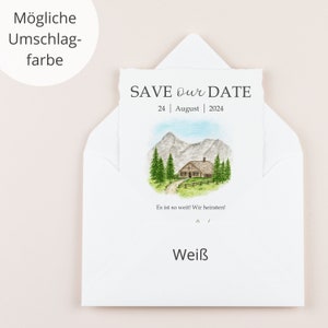 Save the date cards for mountain wedding customizable Save the Date Postcard with Envelope watercolor Weiß