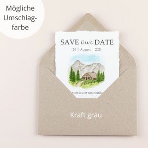 Save the date cards for mountain wedding customizable Save the Date Postcard with Envelope watercolor Kraft grau