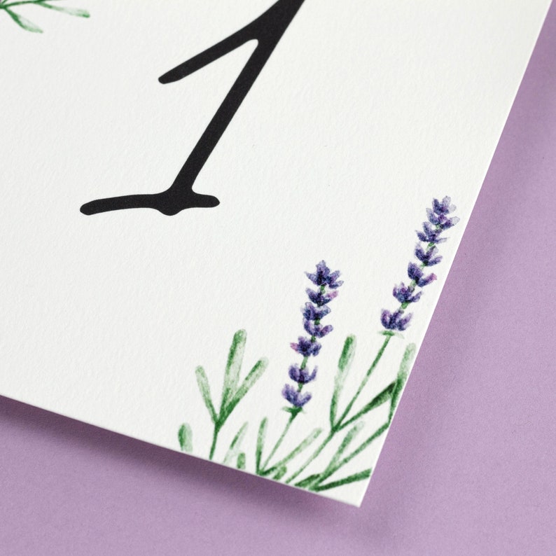 Table number for wedding baptism or celebration with lavender image 3