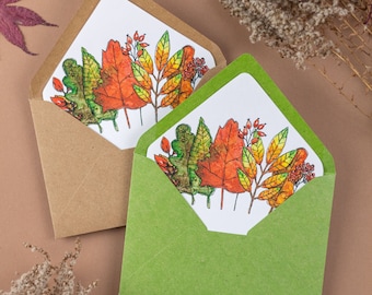 Briefumschlag mit Futter für Hochzeit oder Feier im Herbst | Innenfutter mit Aquarell | Gefütterter Umschlag für Herbsthochzeit