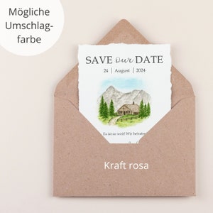 Save the date cards for mountain wedding customizable Save the Date Postcard with Envelope watercolor Kraft rosa