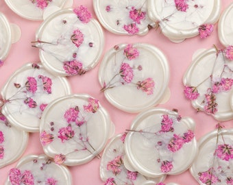 Wachssiegel mit Schleierkraut pink | Selbstklebende Wachssiegel für Hochzeit | fertige Wachssiegel | Hochzeitssiegel mit Trockenblume