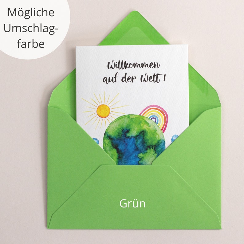 Birthday card Welcome to the world Birthday card in watercolor with rainbow Grün