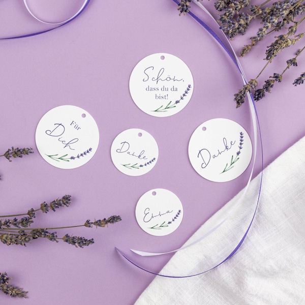 Anhänger für Hochzeit, Taufe oder Feier im Sommer mit Lavendel | individueller Geschenkanhänger | Anhänger für Gastgeschenk mit Band