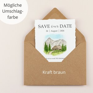 Save the date cards for mountain wedding customizable Save the Date Postcard with Envelope watercolor Kraft braun
