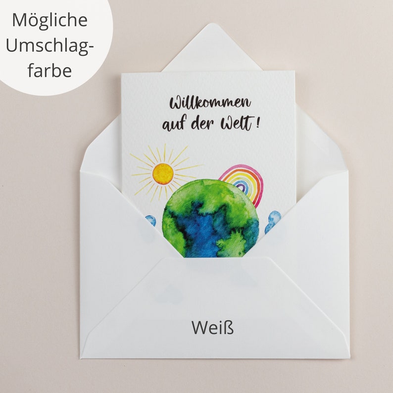 Birthday card Welcome to the world Birthday card in watercolor with rainbow Weiß