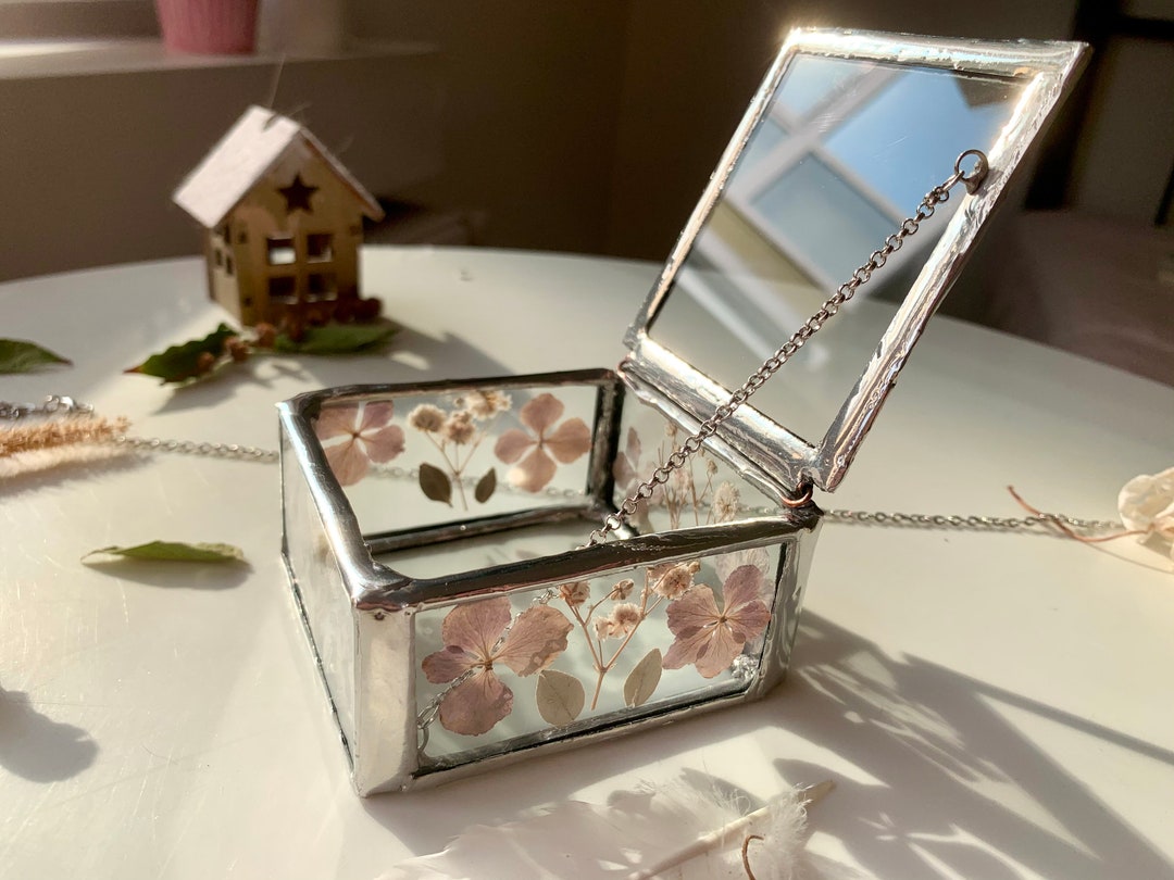 Pressed Flower Trinket Box Floral Jewelry Box Silver Ring Etsy