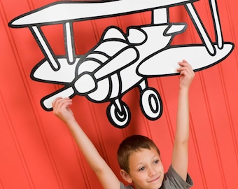 Biplane - Decor & Toy - Dry-Erase w/Crayons | Airplane Plane Rocket Ship Jet Sky Flight Crop Duster Fly Air Airport Transportation Propeller