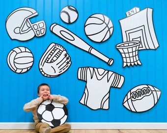 Sports Equipment Set Huge Dry-Erase Decor & Toy, Sturdy (Not a Decal), Snaps On/Off Wall, Toddler Kid Boy Teen Tween DIY Whiteboard Art
