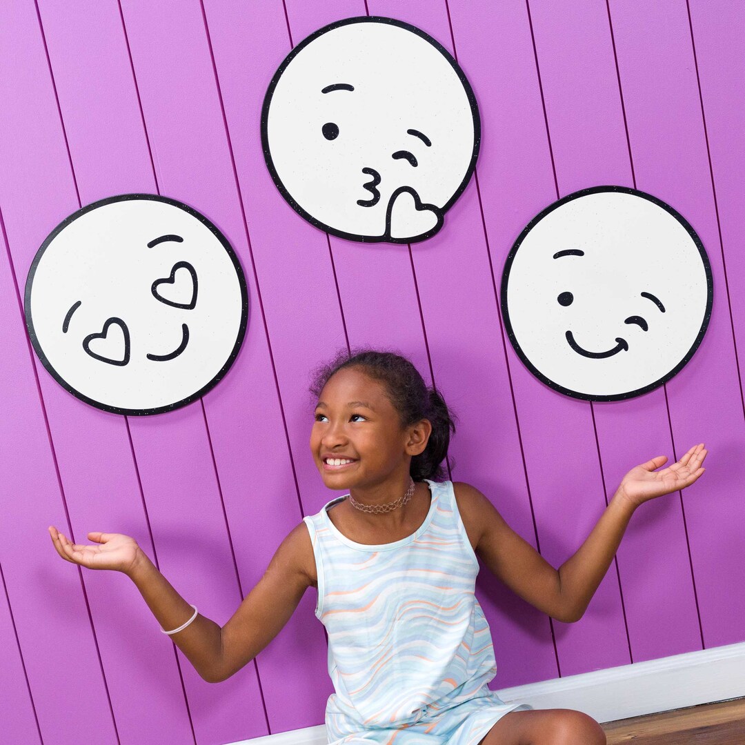 Love Emojis Huge Dryerase Decor & Toy, Sturdy not a Decal, Snaps On/off Wall, Nursery Toddler