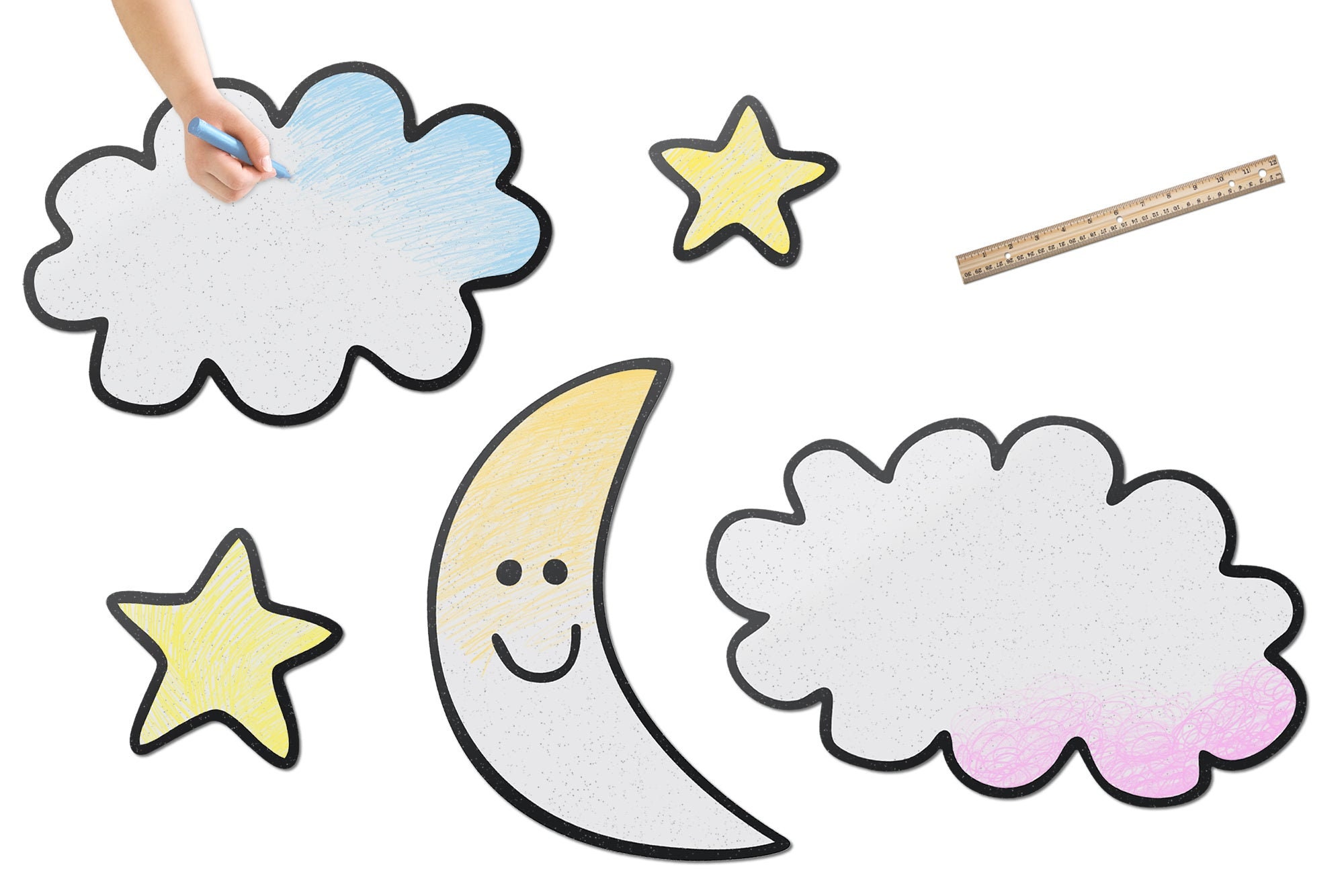 Night Sky Moon Stars Huge Dryerase Decor, Sturdy not a Decal, Snaps On