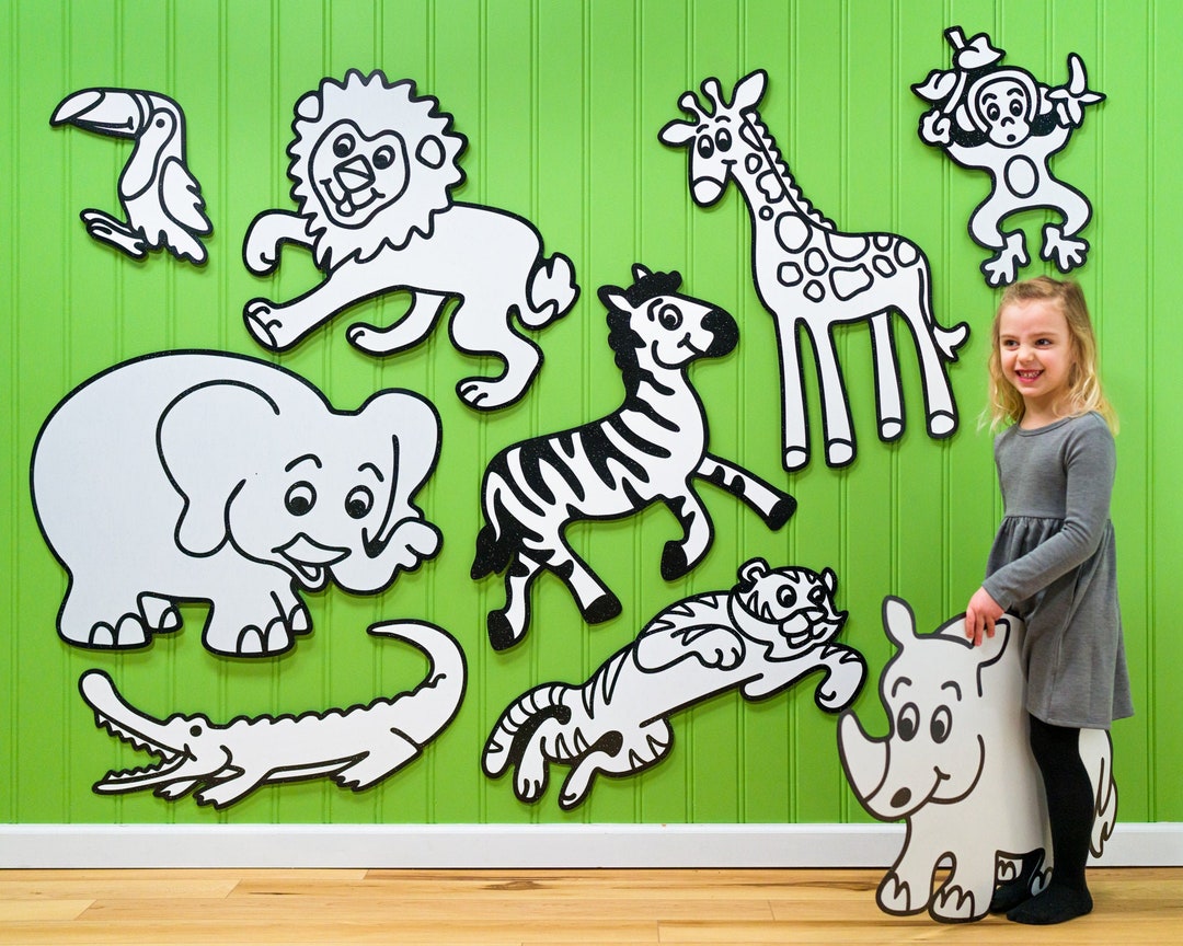 Safari Animal Set Color N' Erase Kids Wall Décor Cute Interactive Art