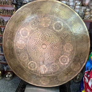 100 cm Flower of life Geometry carved Extra Large  Sound Healing Gong - Healing- Deep Resonating Gongs- Gong Bell -Large Singing bowl Mallet